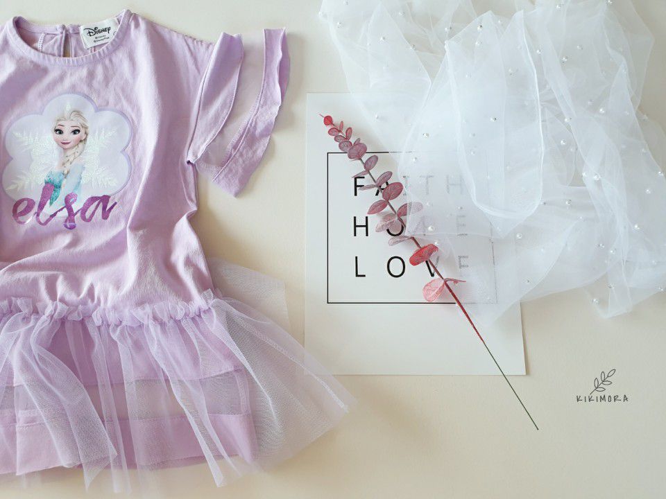 韓國 kikimora - 寬袖Elsa魚尾網紗洋裝-粉紫