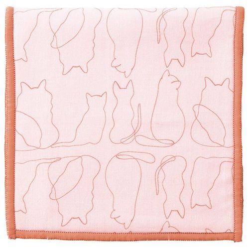 日本 LIV HEART - 外出涼感小手帕(附冰袋)-線條貓咪-紅 (12.5x12.5cm)