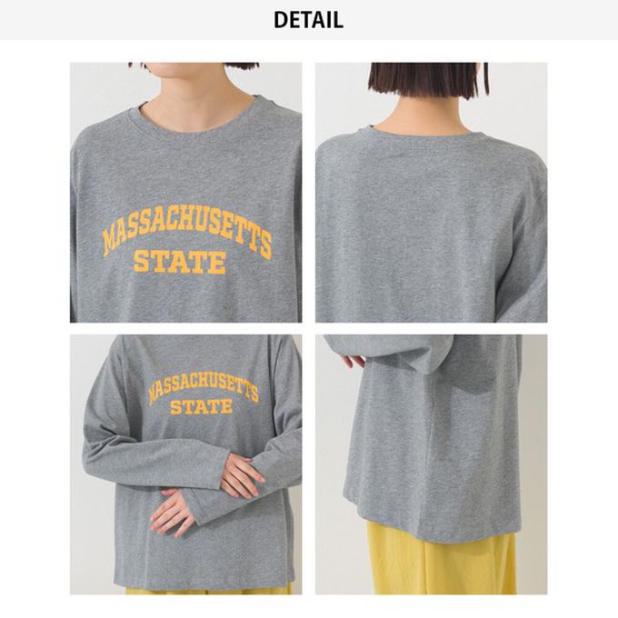 日本 OMNES - 100%棉 簡約英文標語長袖上衣-白