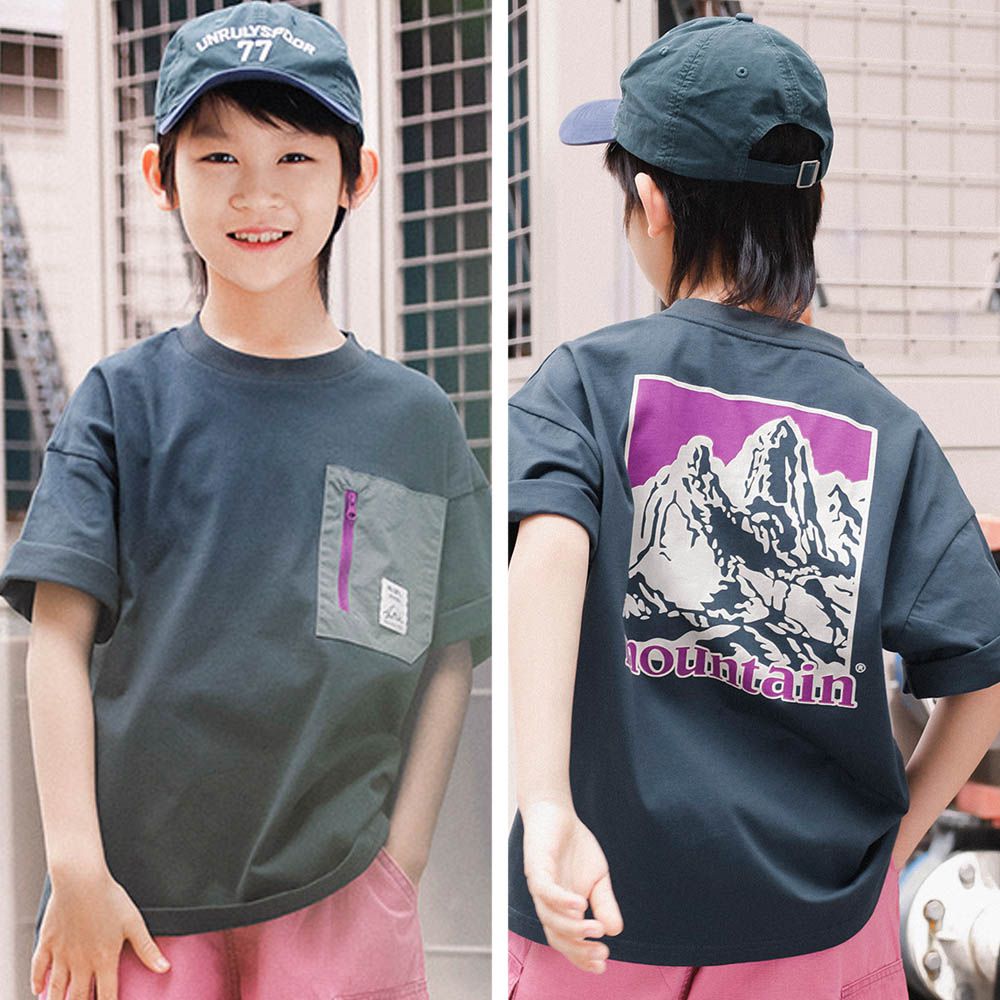 純棉圓領短袖上衣-背後山脈-綠色