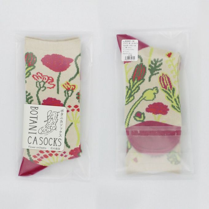 日本女裝代購 - 日本製 唯美花卉風長襪-花之樂團-燕麥灰 (23-25cm)