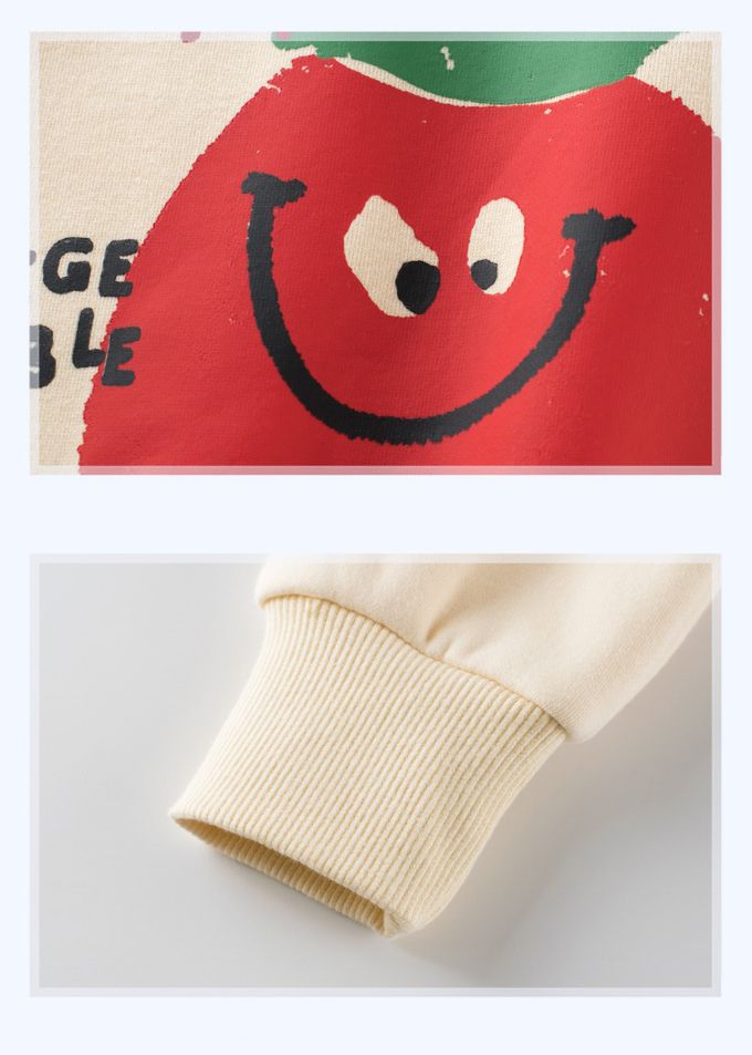 加絨棉混紡長袖上衣-調皮番茄-米色