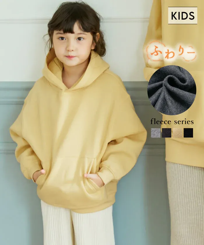 日本 COCA - fleece刷毛輕量寬鬆抽繩帽T-孩子-簡約黑