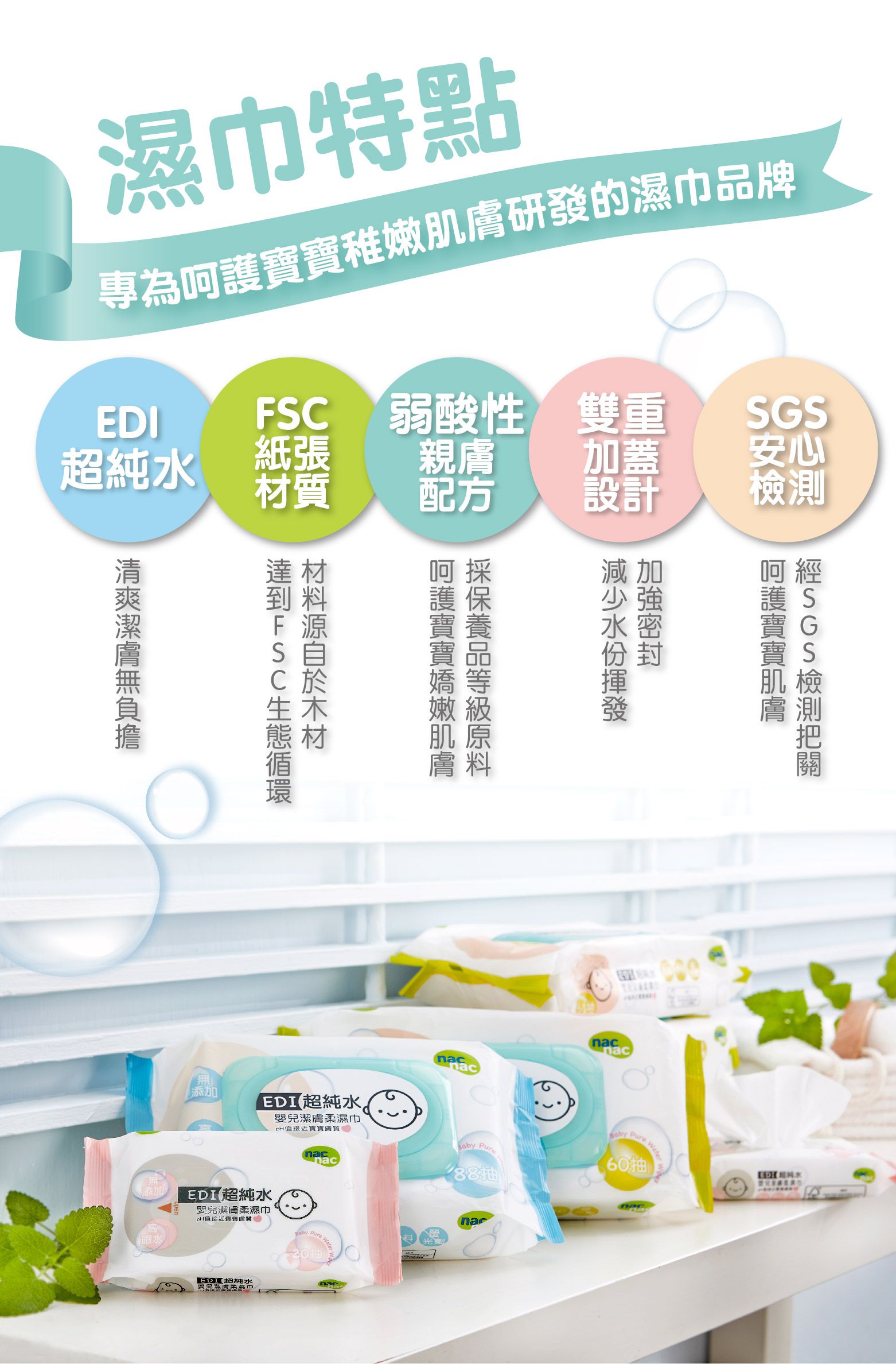 nac nac - EDI超厚純水濕巾(箱購)-80抽/3入(附蓋)*8串