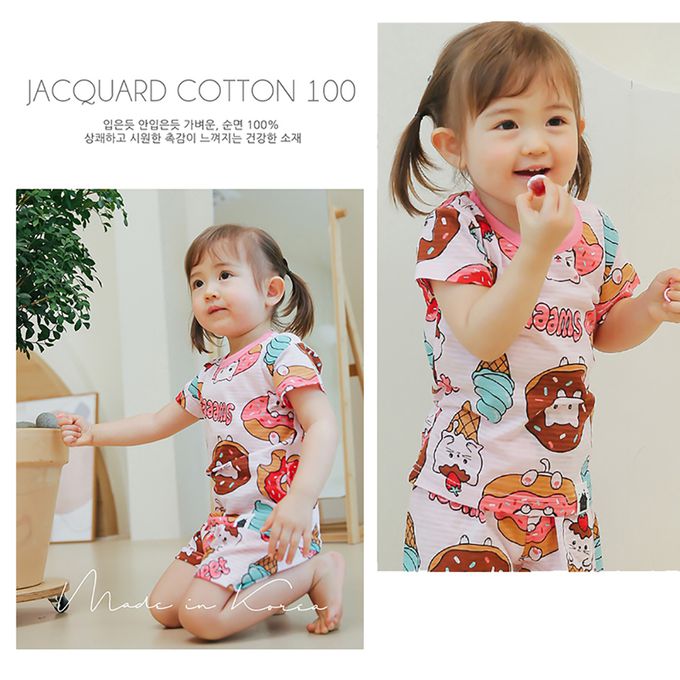 正韓 VOVO - 超優質嬰幼兒/兒童短袖100% 有機純棉家居服/睡衣-甜點貓