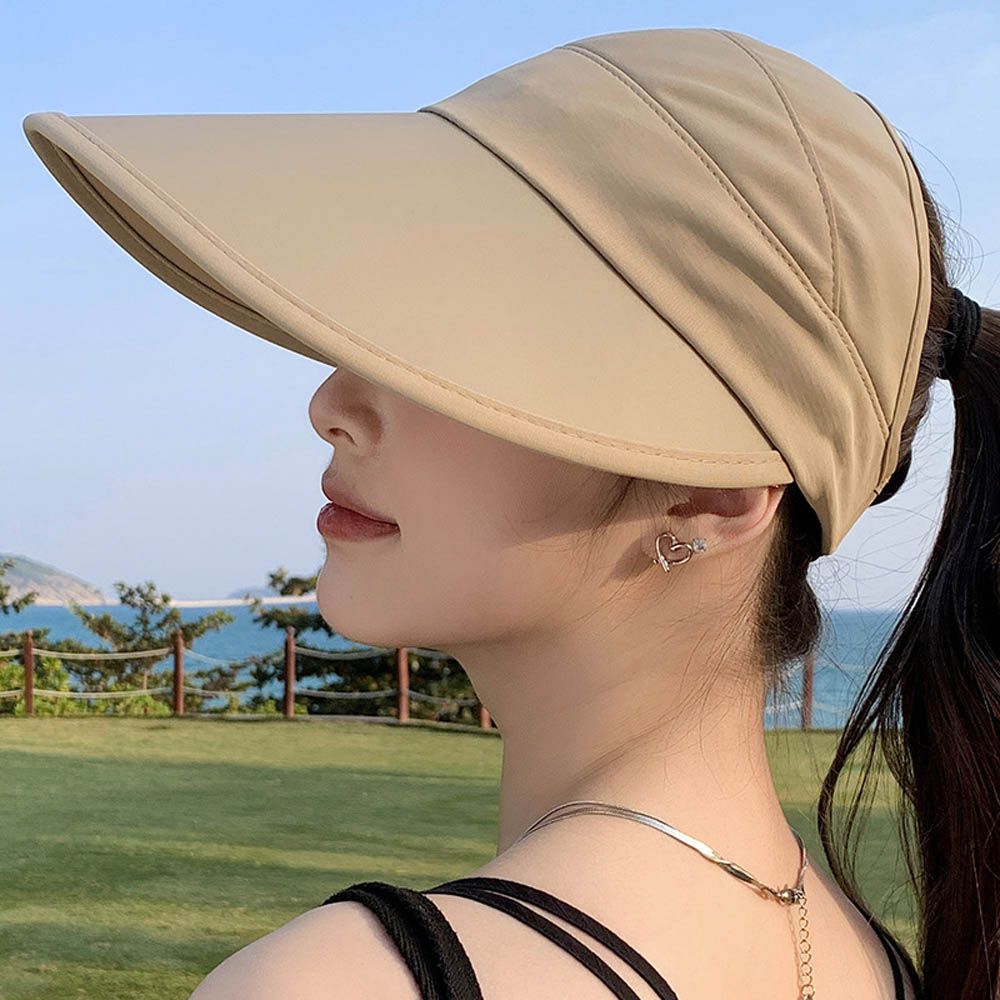加大帽沿空頂防曬遮陽帽-卡其色