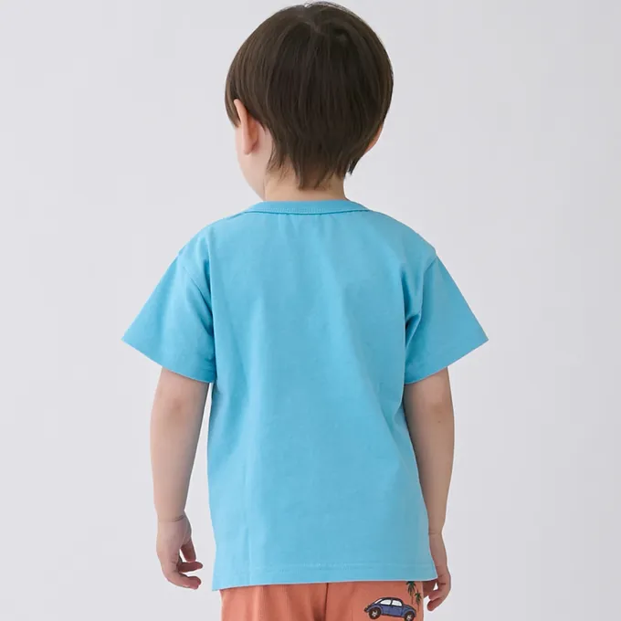 日本 petit main - 100%棉 可愛百搭短袖上衣-條紋小狗-紫