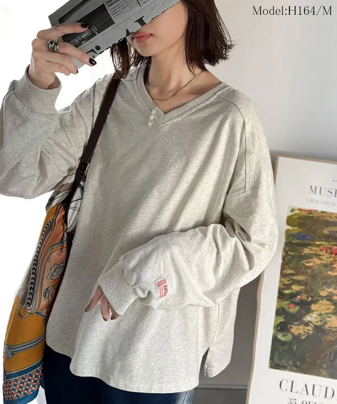 日本 Classical Elf - Java 簡約顯瘦V領長袖上衣-炭灰