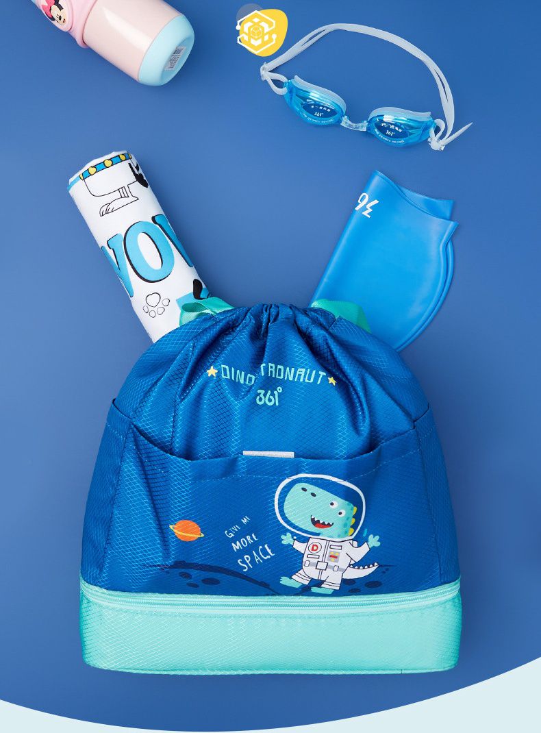 乾濕分離兒童游泳包-太空恐龍-藍色 (34x9x39cm)