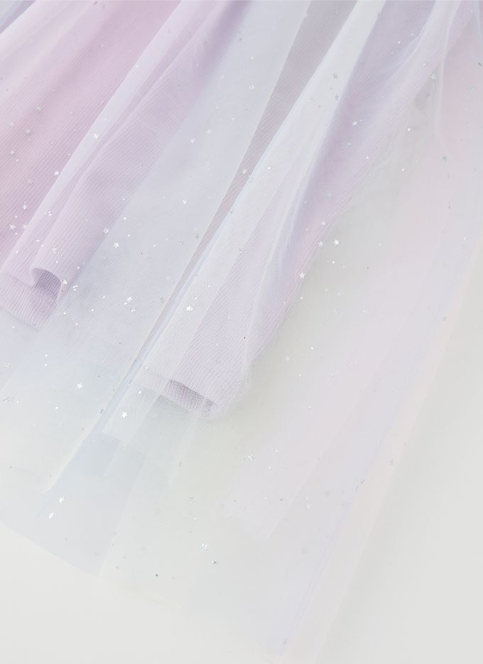 韓國 OZKIZ - 心型亮片夢幻網紗拼接洋裝-薰衣草紫