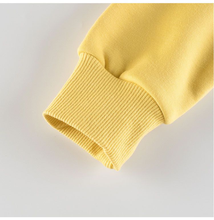 加絨棉質圓領長袖上衣/大學T-特技恐龍-黃色