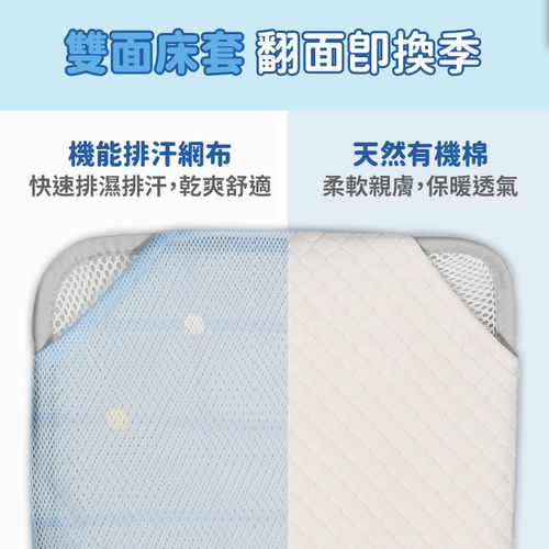 二合一有機棉透氣排汗嬰兒床墊-水手熊粉