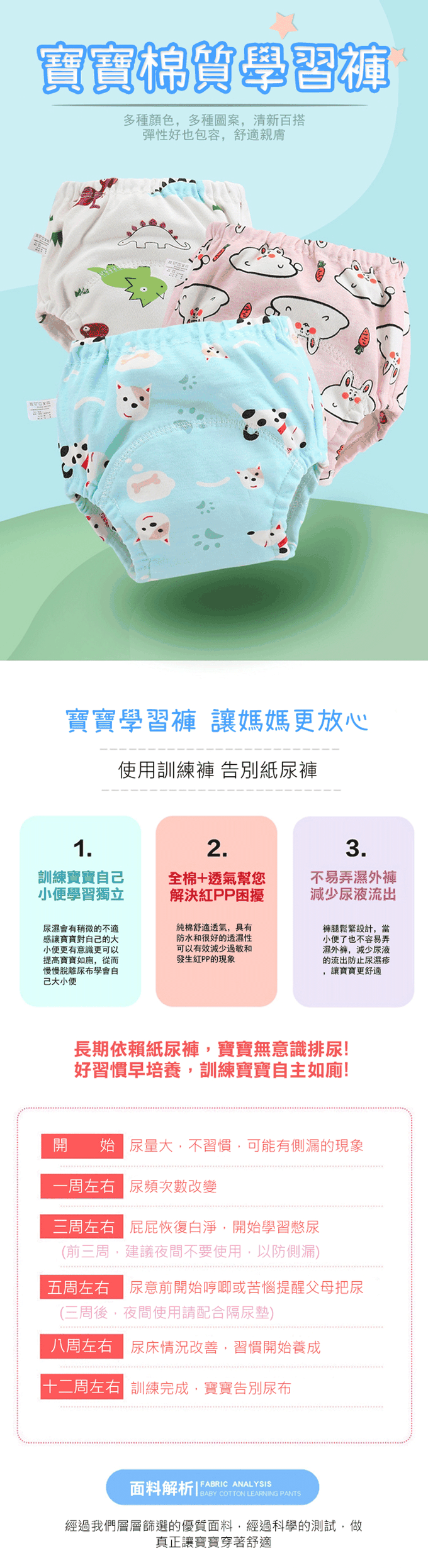 JoyNa - 純棉紗布學習尿布褲-3件入-小雞+隨機2入