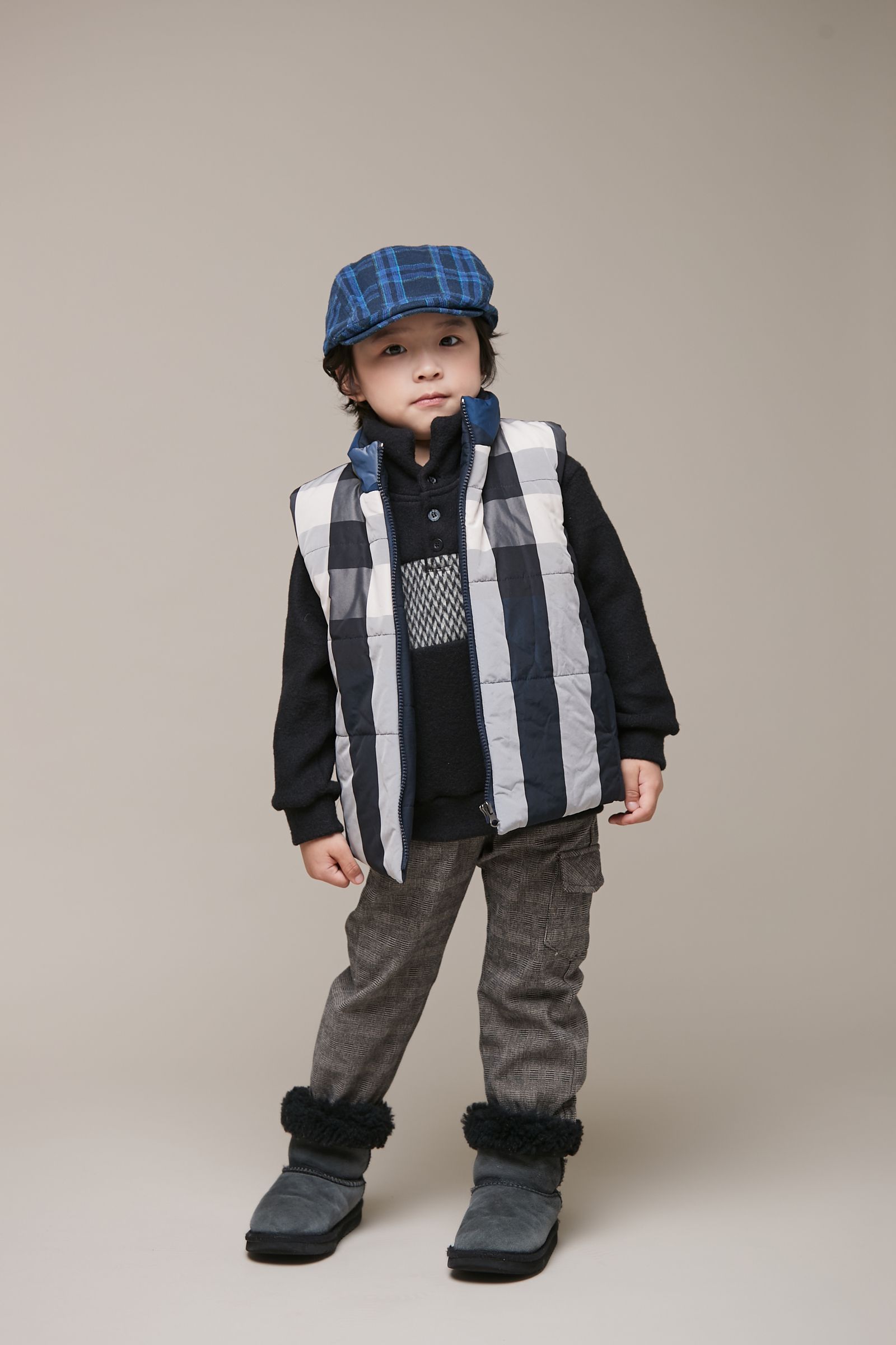 韓國 Coco Bang - 鋪綿格紋背心-藍