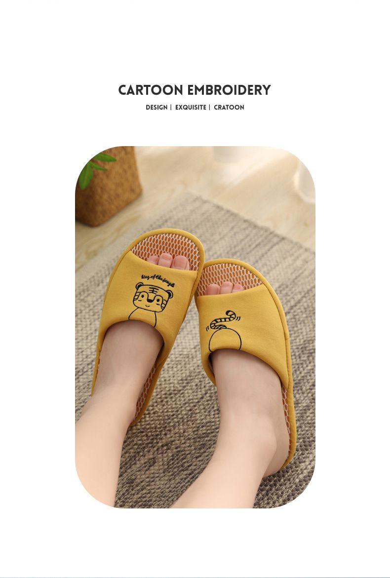 3D立體網眼透氣靜音室內拖鞋-小豬-海軍藍