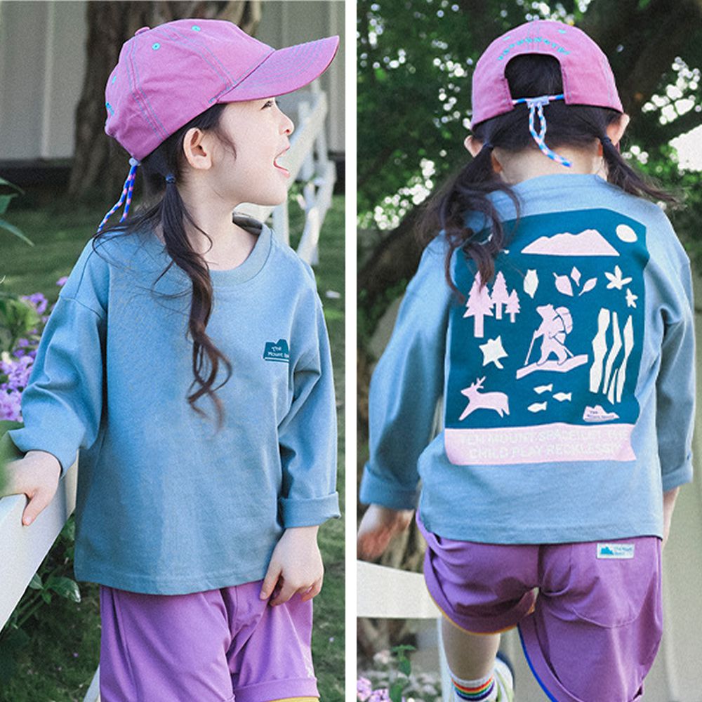 純棉後印花長袖上衣-The Mount Space-藍綠