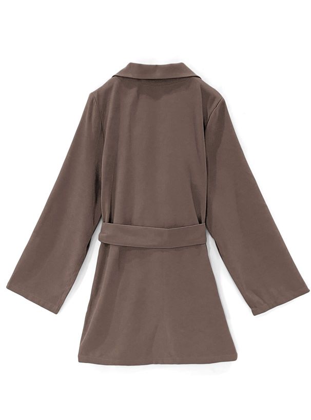 日本 GRL - 英倫風翻領綁帶短版風衣外套-深可可