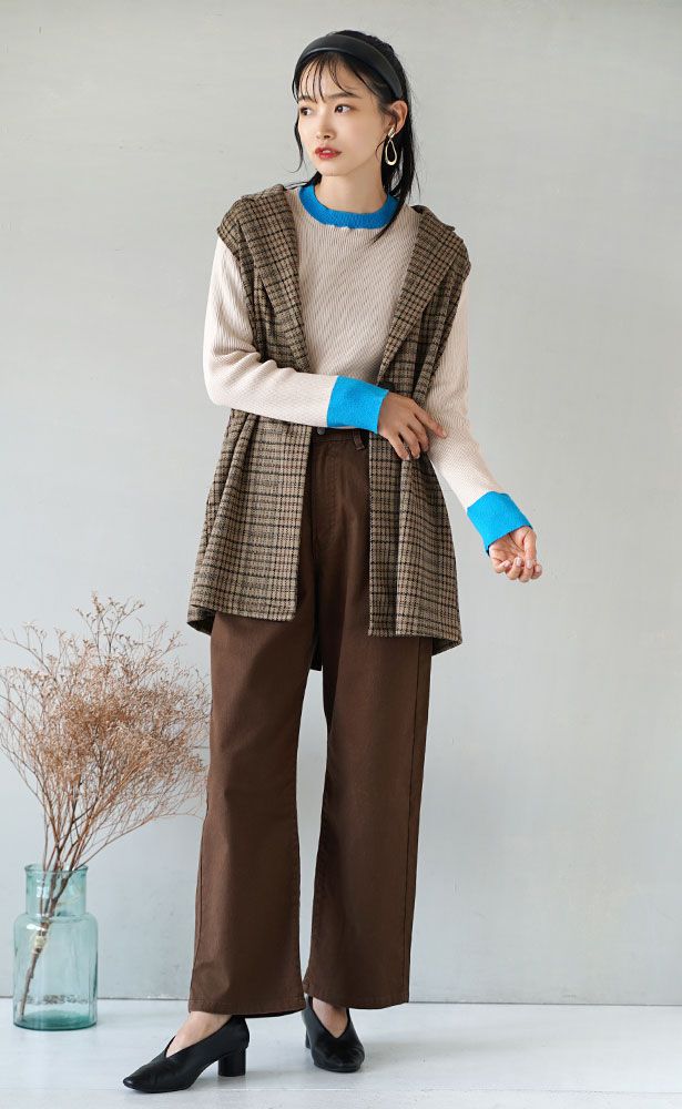 日本 zootie - 棉混彈性圓領羅紋針織上衣-濃綠x象牙