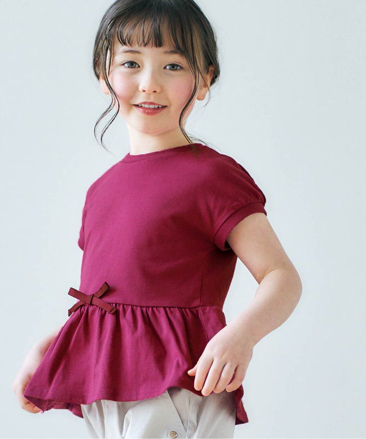 日本 apres les cours - 下擺傘狀蝴蝶結短袖上衣-桃紫