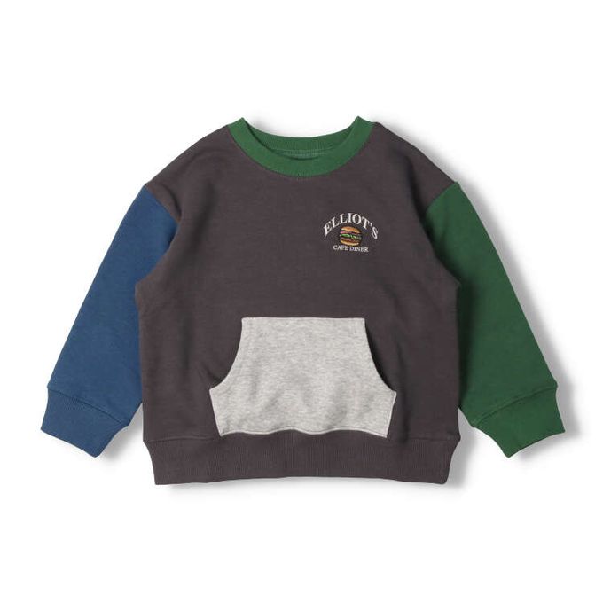 akachan honpo - 內裡刷毛休閒上衣-色塊-深灰色