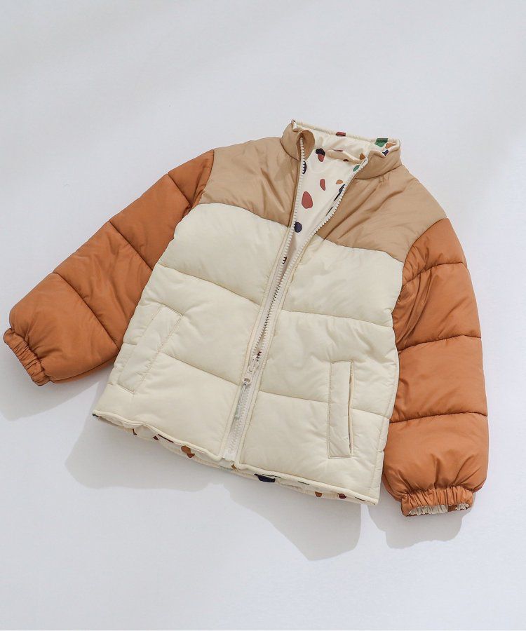 日本 apres les cours - 珍珠光澤正反2WAY鋪棉外套(可機洗)-彩色幾何-橘棕