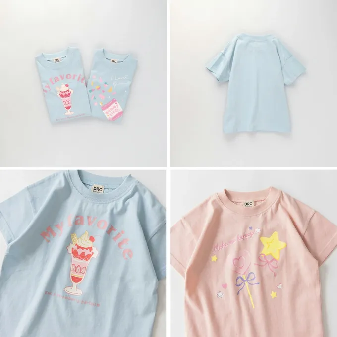 日本 BRANSHES - 100%天竺棉女孩短袖上衣-切片蛋糕-粉紅