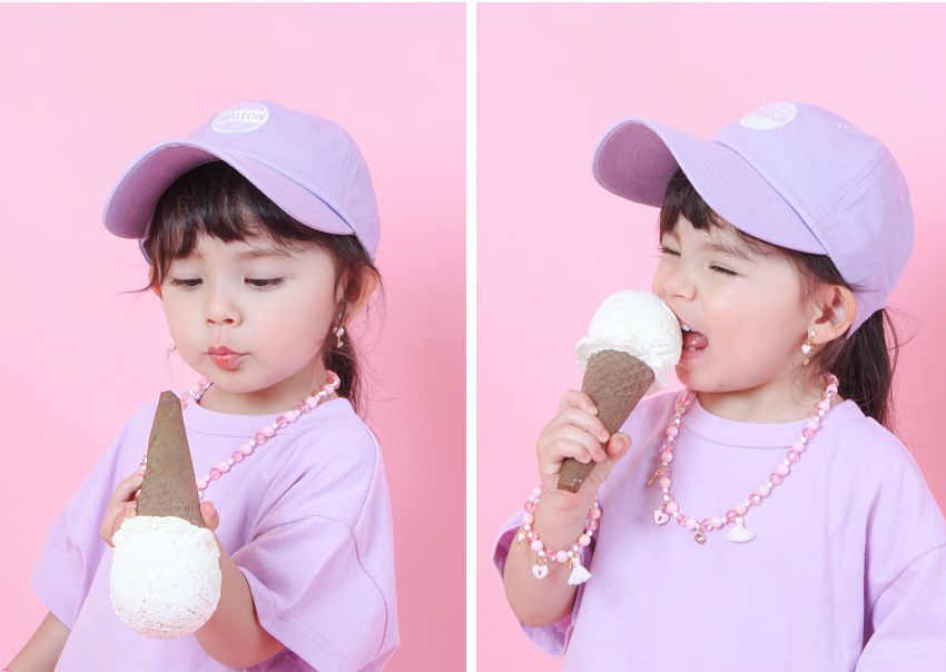 韓國 Babyblee - 字母徽章純色棒球帽-杏 (頭圍：51-55cm)