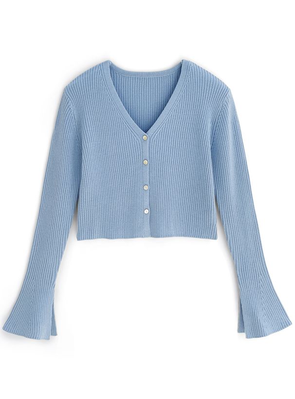 日本 GRL - 早春款V領花朵袖羅紋上衣/薄外套-天使白