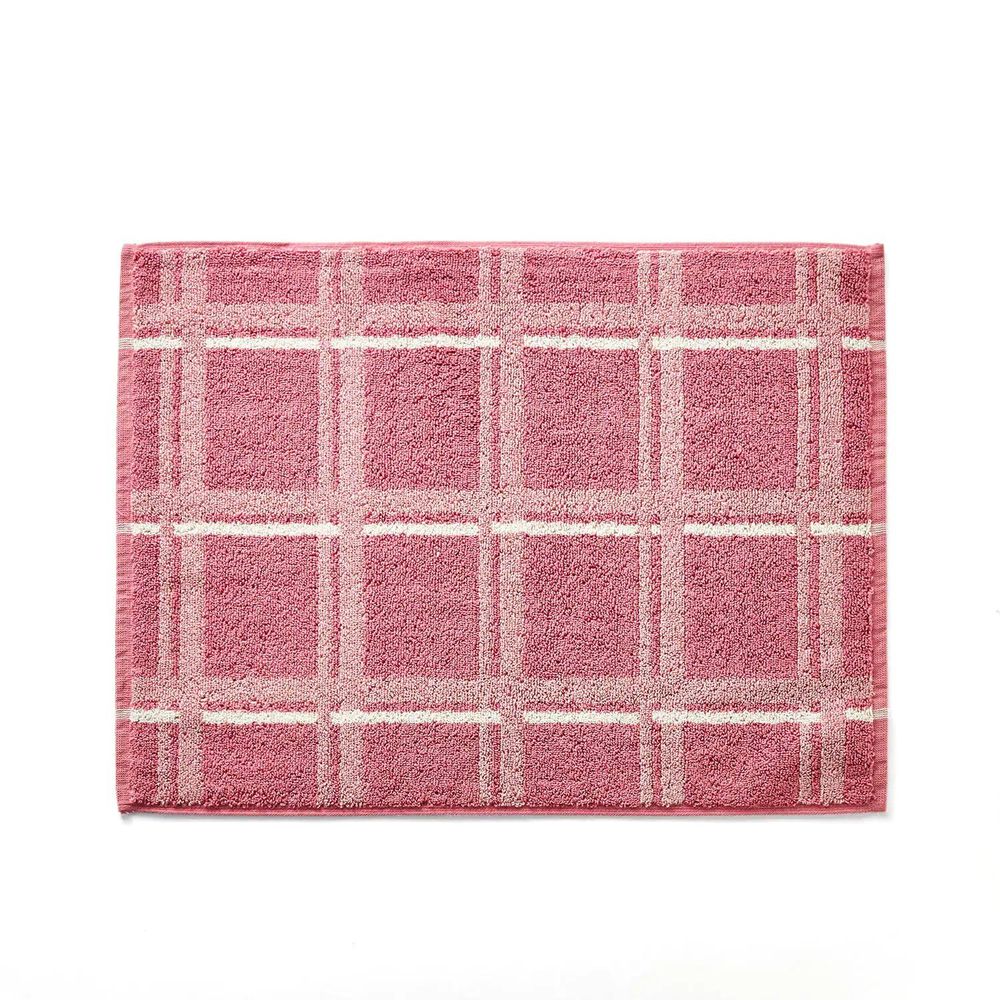 日本千趣會 - 純棉吸水毛巾腳踏墊兩件組-細格紋-粉 (45x60cm)