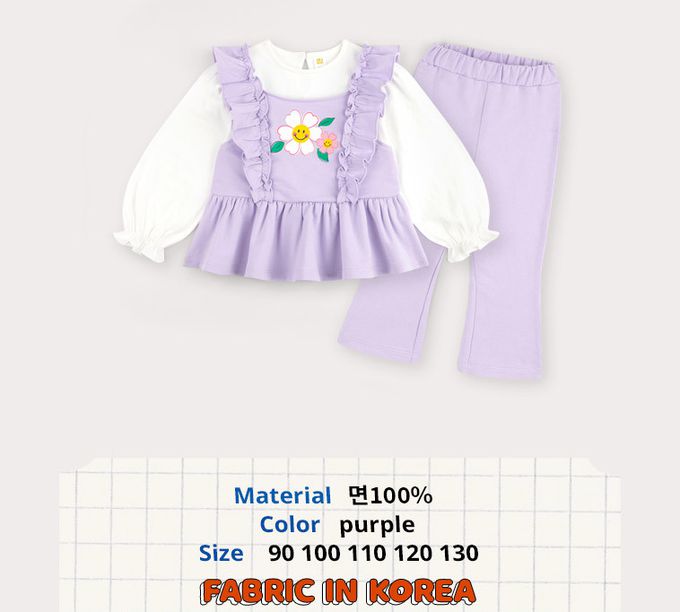 韓國 HEJMINI - 女孩感波浪邊裝飾長袖套裝-紫