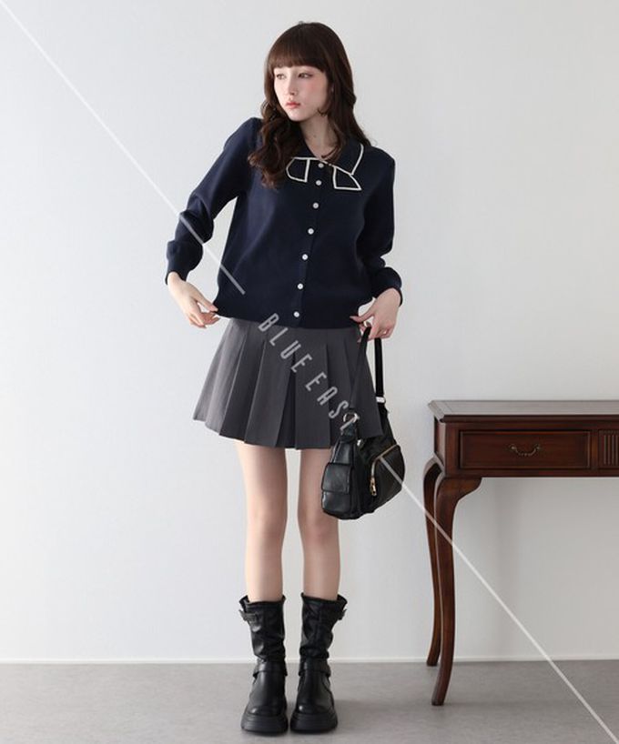 日本 BLUE EAST - 甜美蝴蝶結勾邊領針織上衣開襟衫-象牙白 (M)