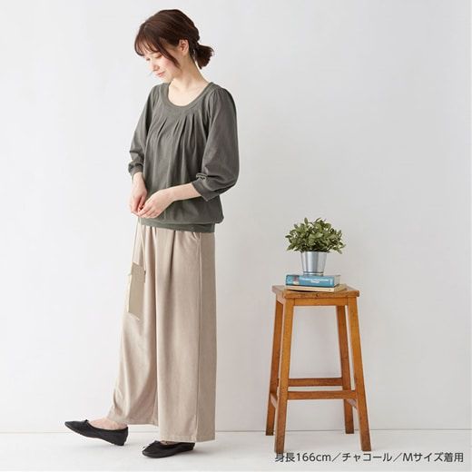 日本 BELLUNA - 100%棉柔軟抓皺長袖上衣-海軍藍