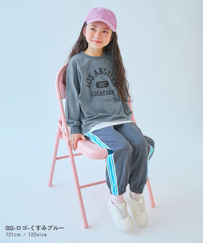 日本 devirock - 100%棉 定番印花寬版長袖上衣-背後狗狗-粉紫