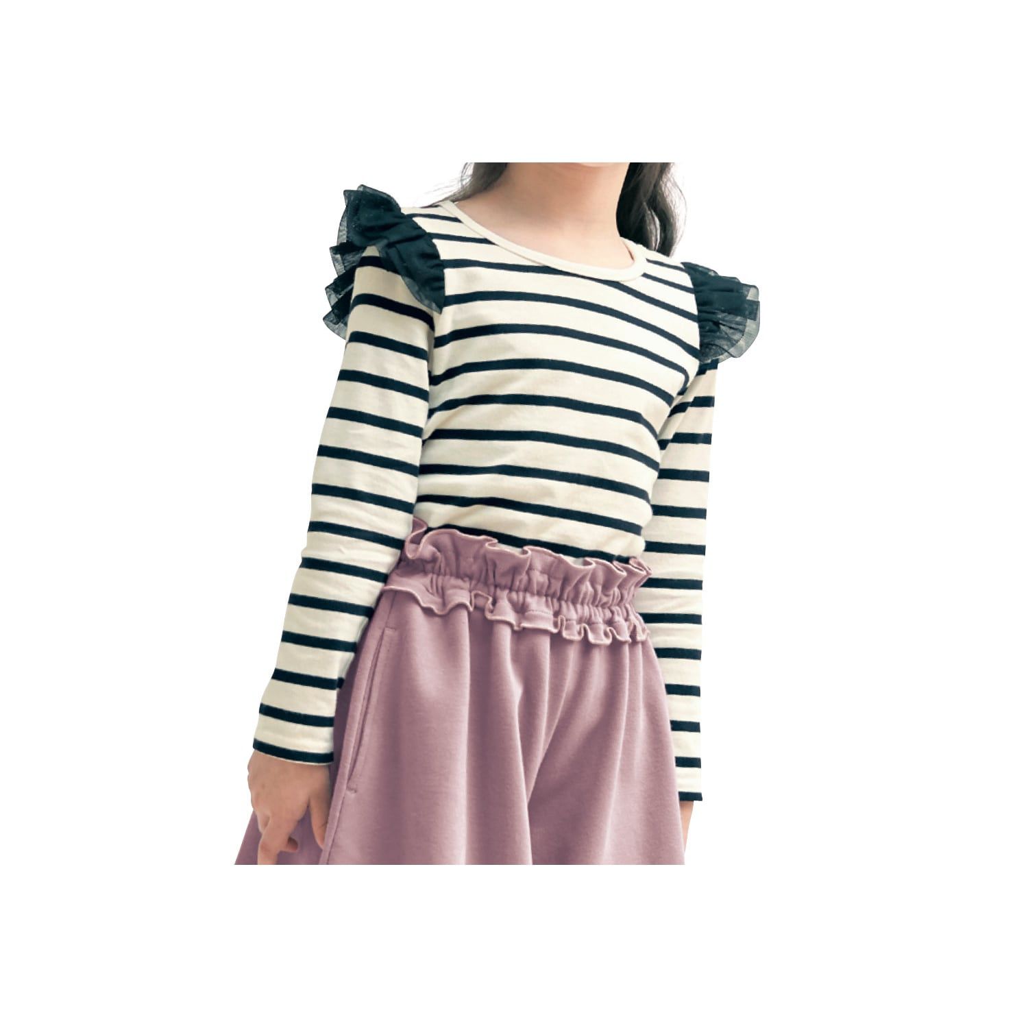 日本千趣會 - GITA 純棉圓領長袖上衣-荷葉滾邊-淺粉