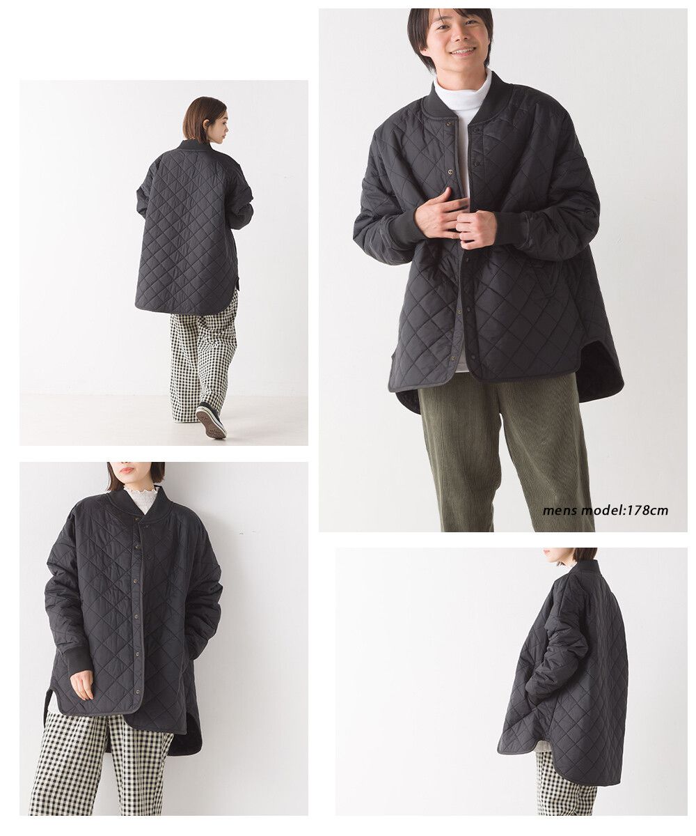 日本 OMNES - 菱紋衍縫鋪棉外套(媽媽款)-軍綠