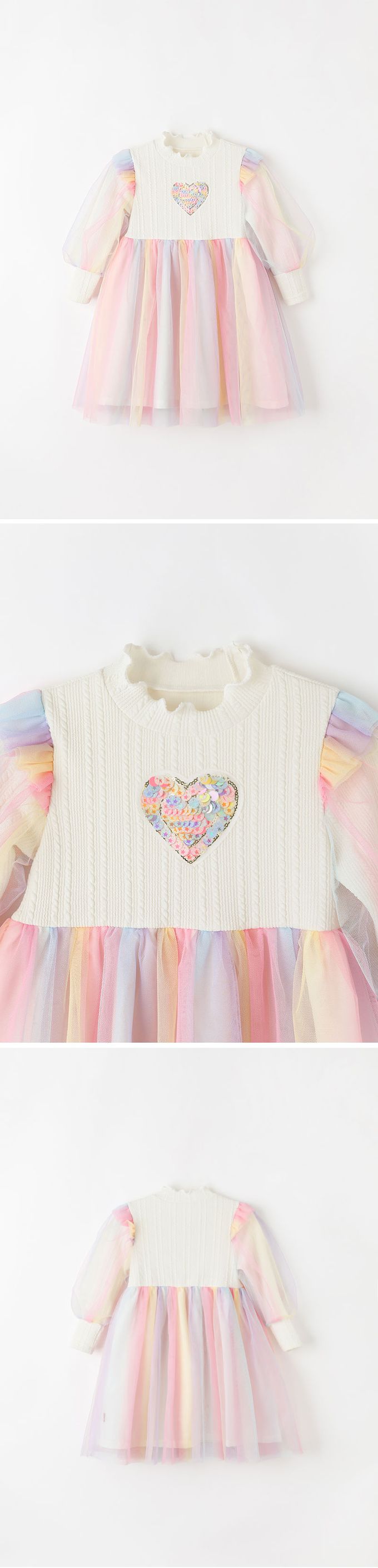 韓國 OZKIZ - 星星亮片愛心歐若拉網紗洋裝-象牙白