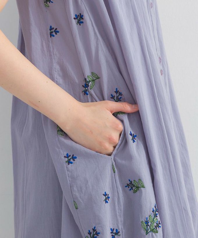 日本 Lupilien - 100%印度棉 優美植物側邊刺繡無袖洋裝-紫