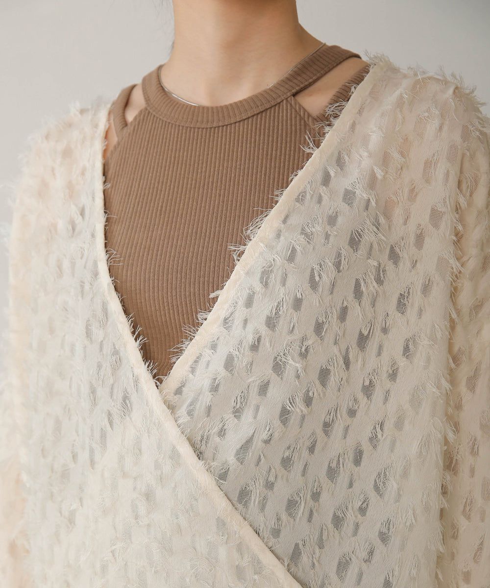 日本 Bab - 2WAY透感抽鬚糖果袖上衣-淺粉