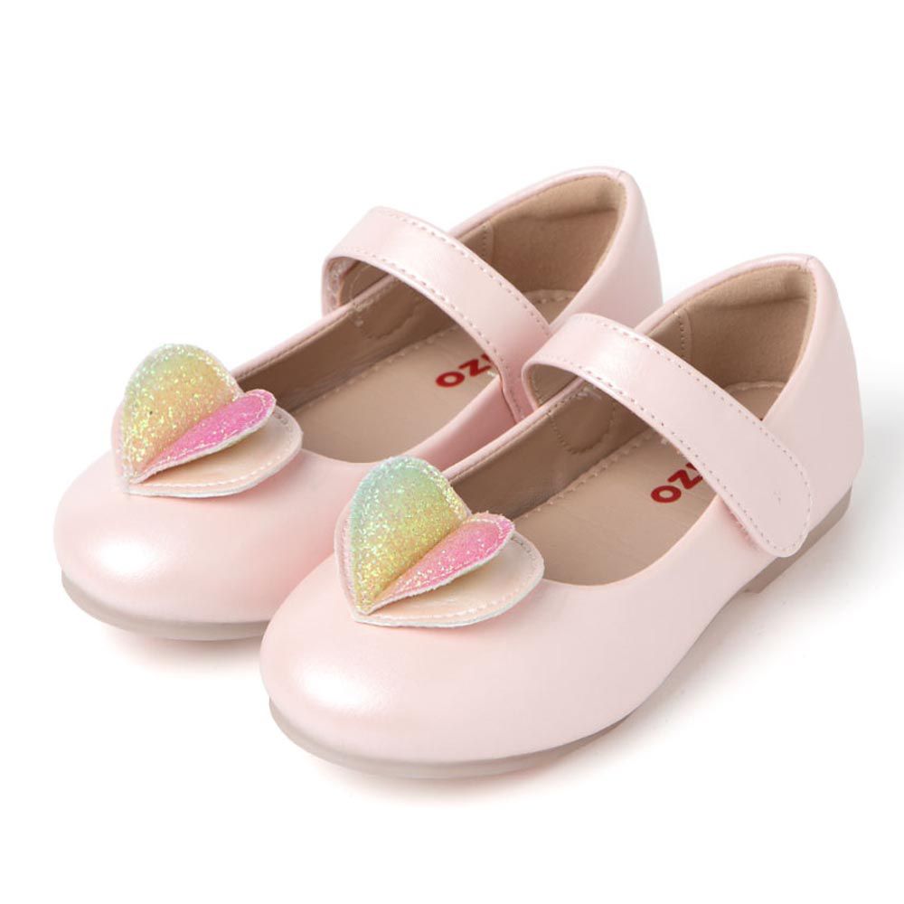 韓國 OZKIZ - 立體亮粉愛心裝飾皮鞋-粉
