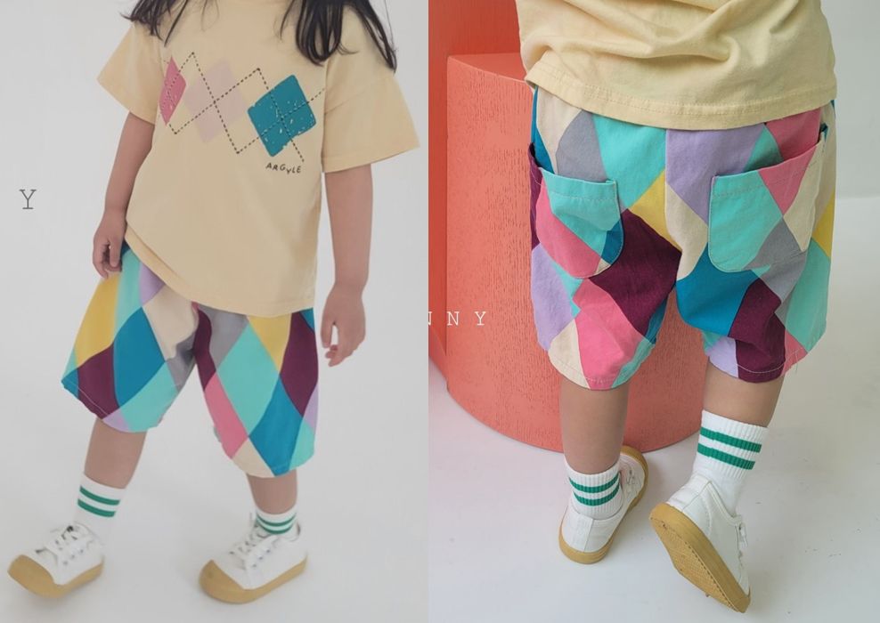 韓國 The Funny - 鬆緊腰萬花筒世界短褲-薄荷綠