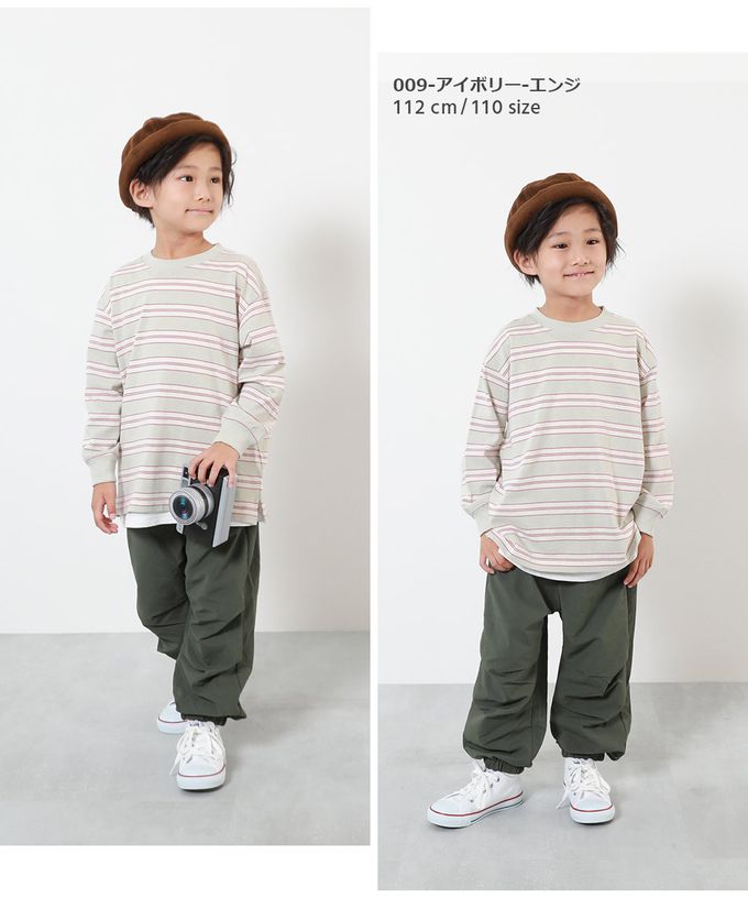 日本 devirock - 100%棉 百搭條紋長袖上衣-白色圓領