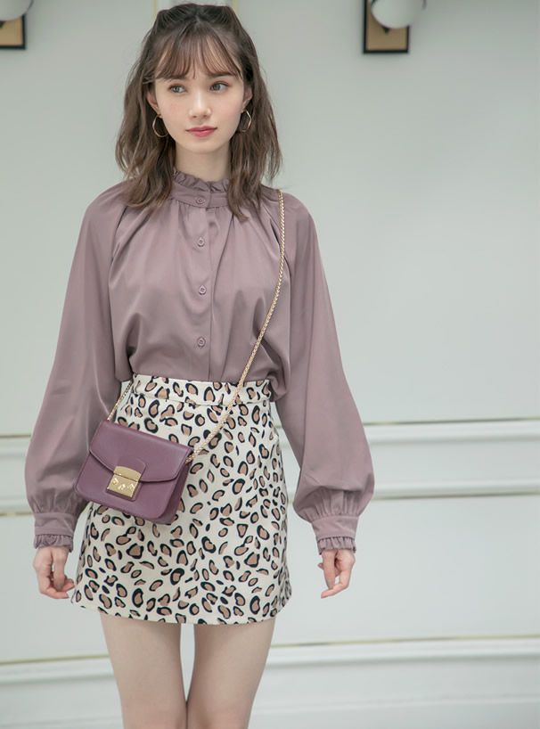 日本 GRL - 荷葉立領雪紡長袖襯衫-天使白