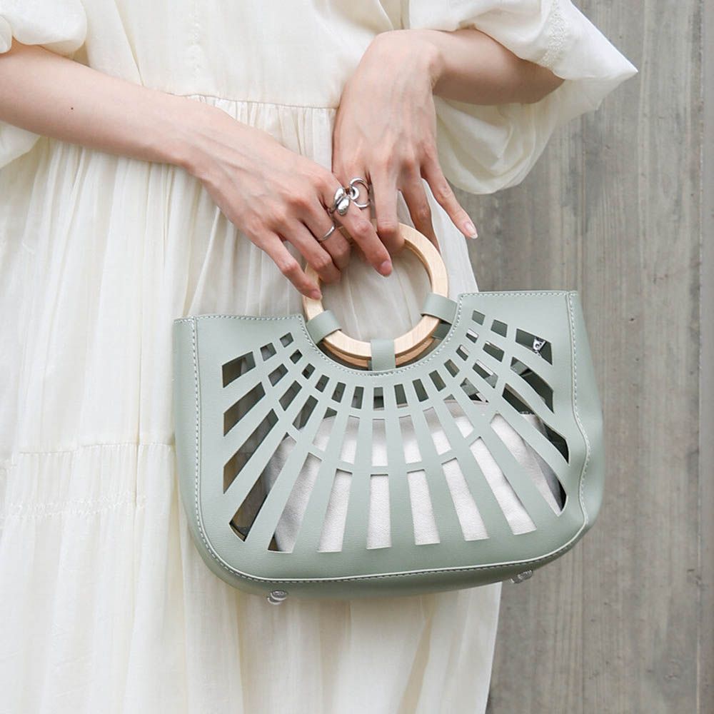 2way夏日竹柄鏤空手提/側背包-綠