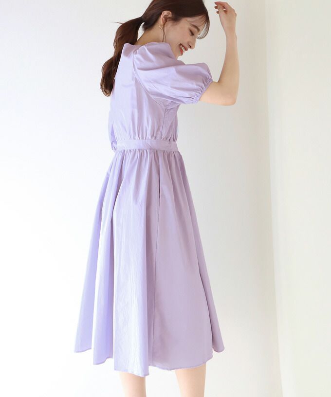 日本 BLUE EAST - 悠閒時光V領綁帶短袖洋裝-桃粉