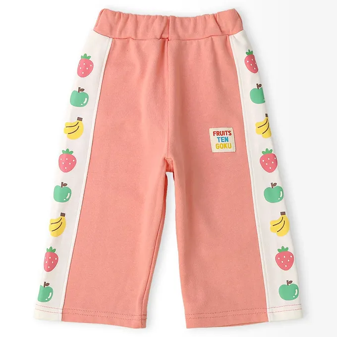 日本 ZOOLAND - 水果樂園 繽紛側邊條裏毛長褲-奶油米