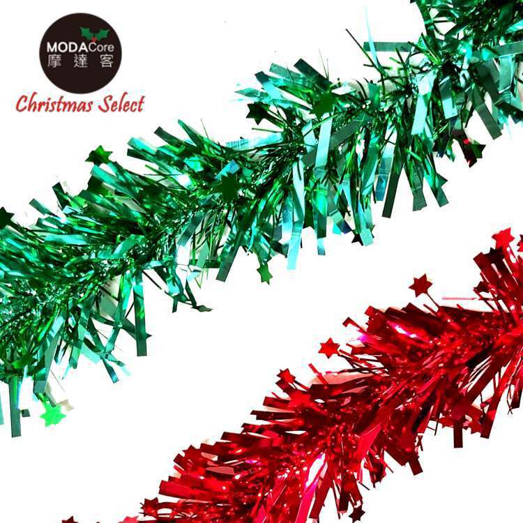 MODACore 摩達客 - 4吋小星星單色寬窄條金蔥彩條龍柱(3條一組-顏色隨機出貨) 可掛聖誕樹/門窗邊/牆沿/派對裝扮用