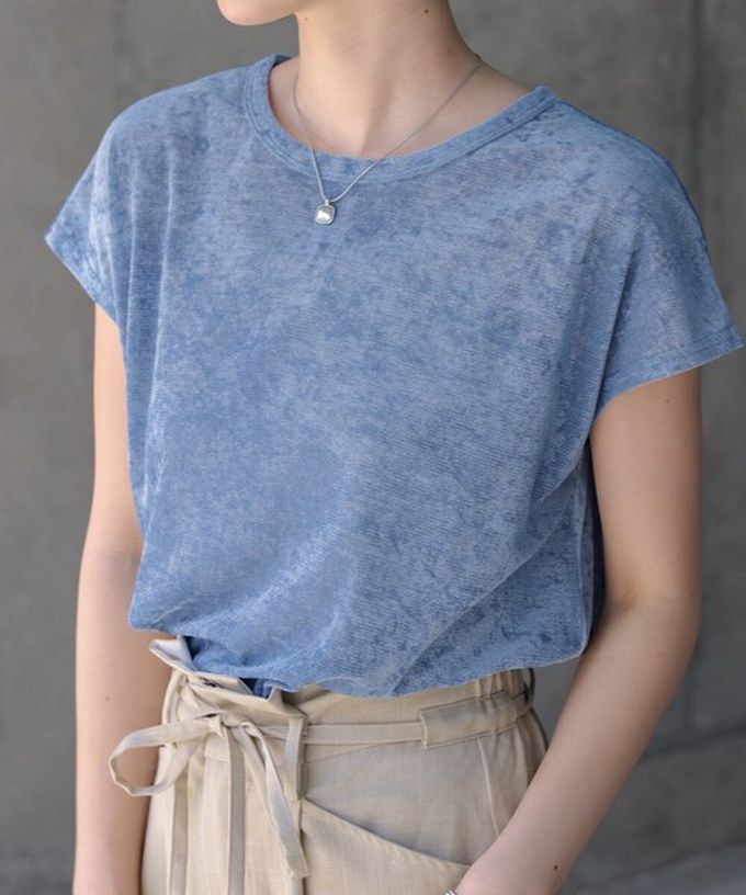 日本 Bab - 微透輕盈天鵝絨法式袖上衣-橘 (M)