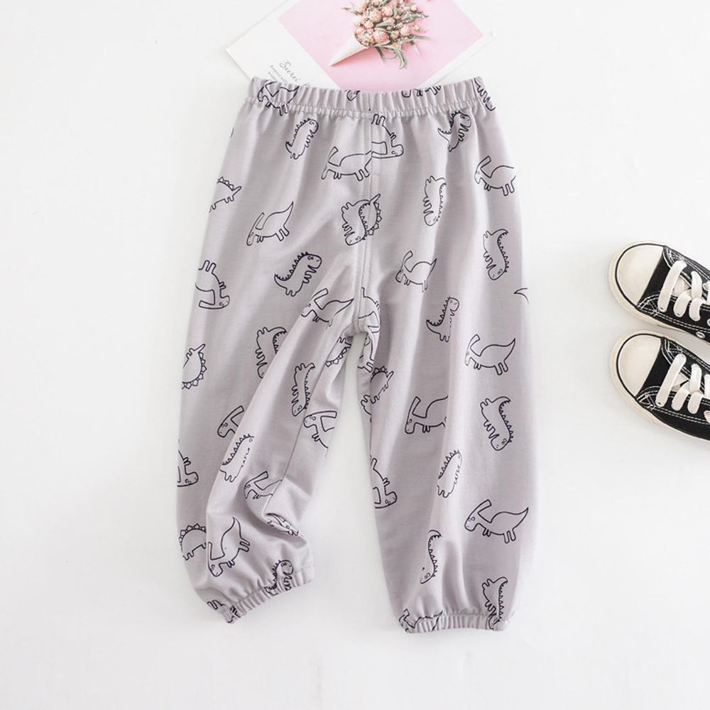 冰絲棉麻九分防蚊褲-可愛恐龍-灰色