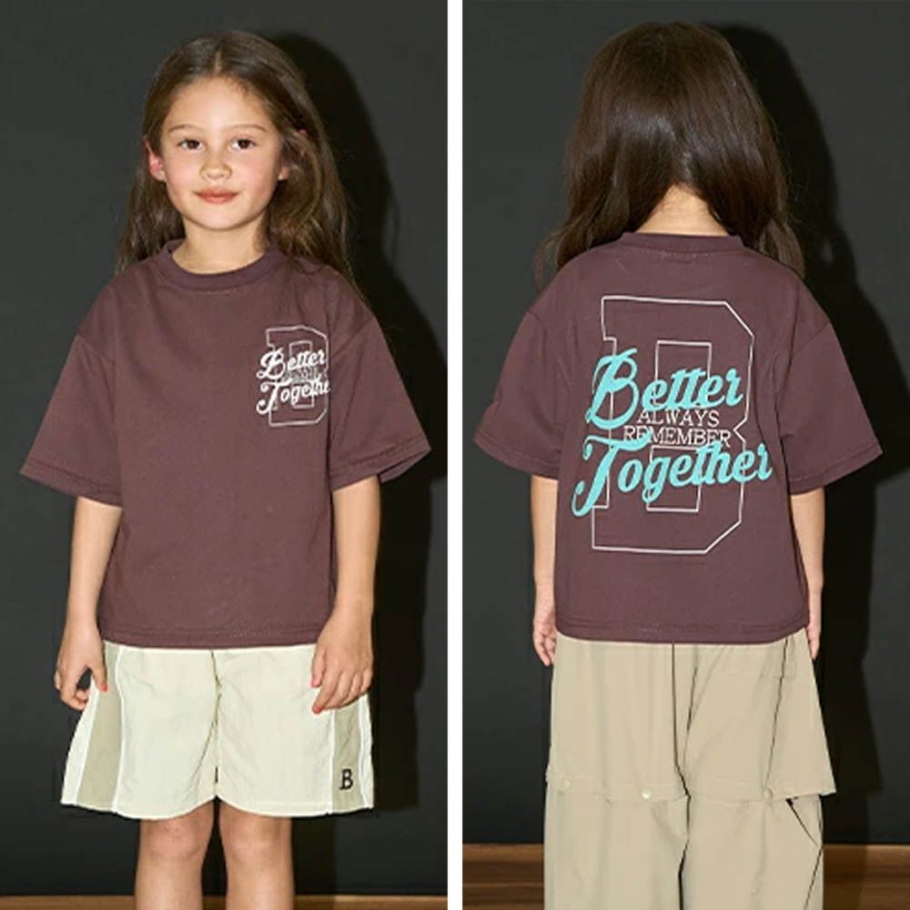 美式休閒印花短袖上衣-深棕