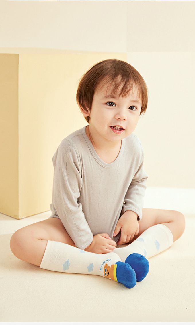 可愛度假小熊無骨中筒棉襪(腳長9cm起)